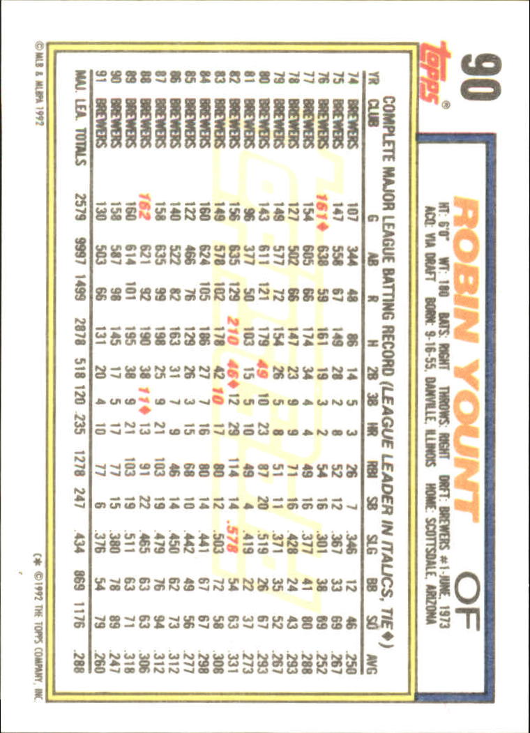 B0600- 1992 Topps Gold Baseball Card #s 1-250 -You Pick- 15+ FREE US SHIP - Picture 165 of 473