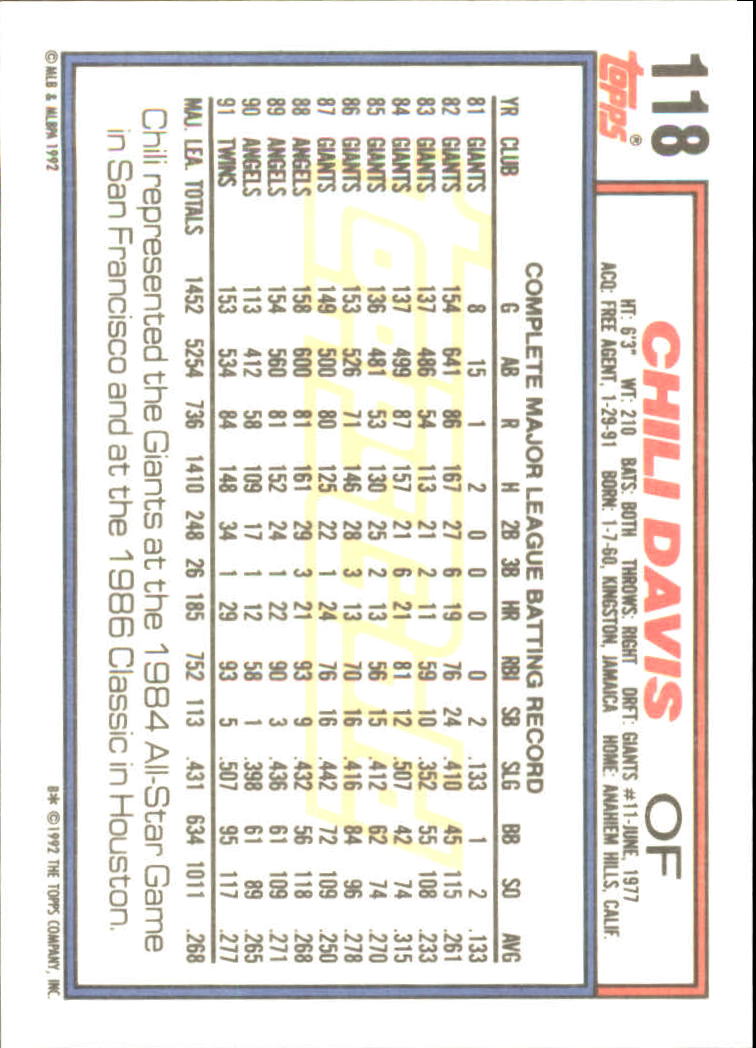 B0600- 1992 Topps Gold Baseball Card #s 1-250 -You Pick- 15+ FREE US SHIP - Picture 219 of 473