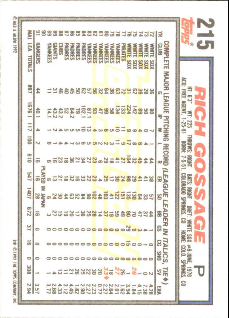 B0600- 1992 Topps Gold Baseball Card #s 1-250 -You Pick- 15+ FREE US SHIP - Picture 405 of 473