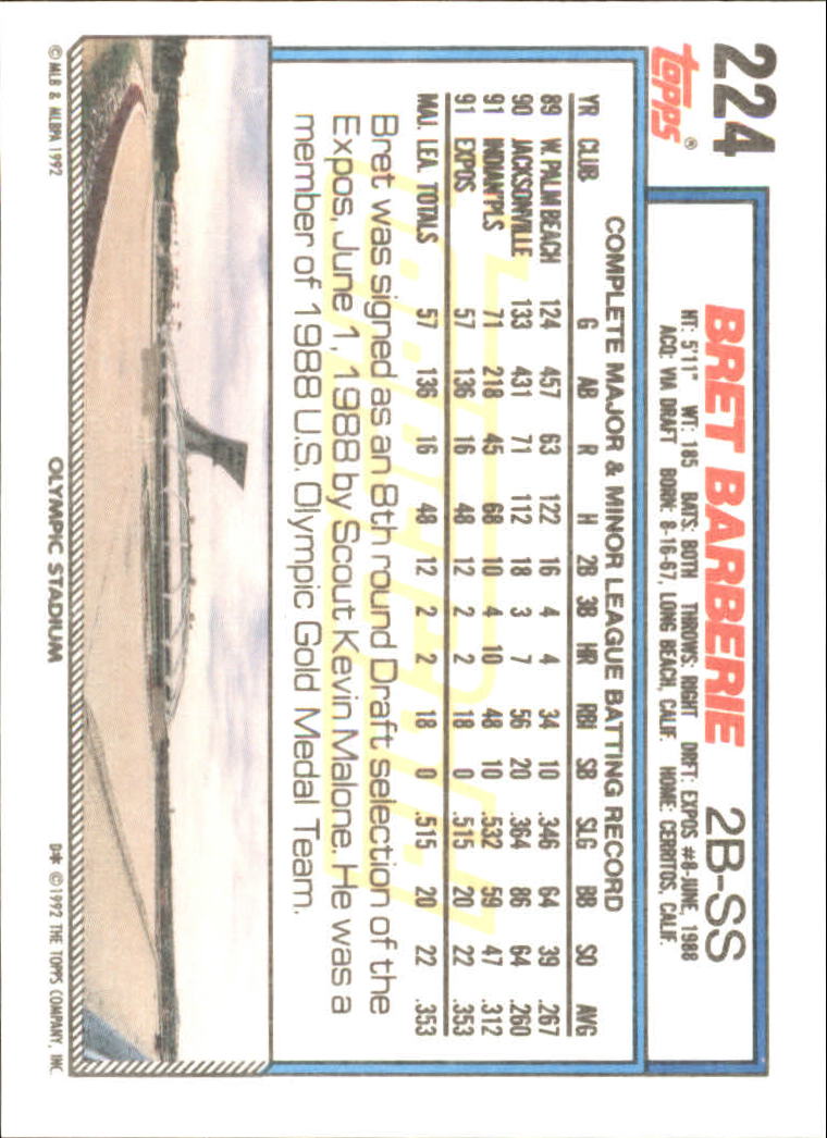 B0600- 1992 Topps Gold Baseball Card #s 1-250 -You Pick- 15+ FREE US SHIP - Picture 423 of 473