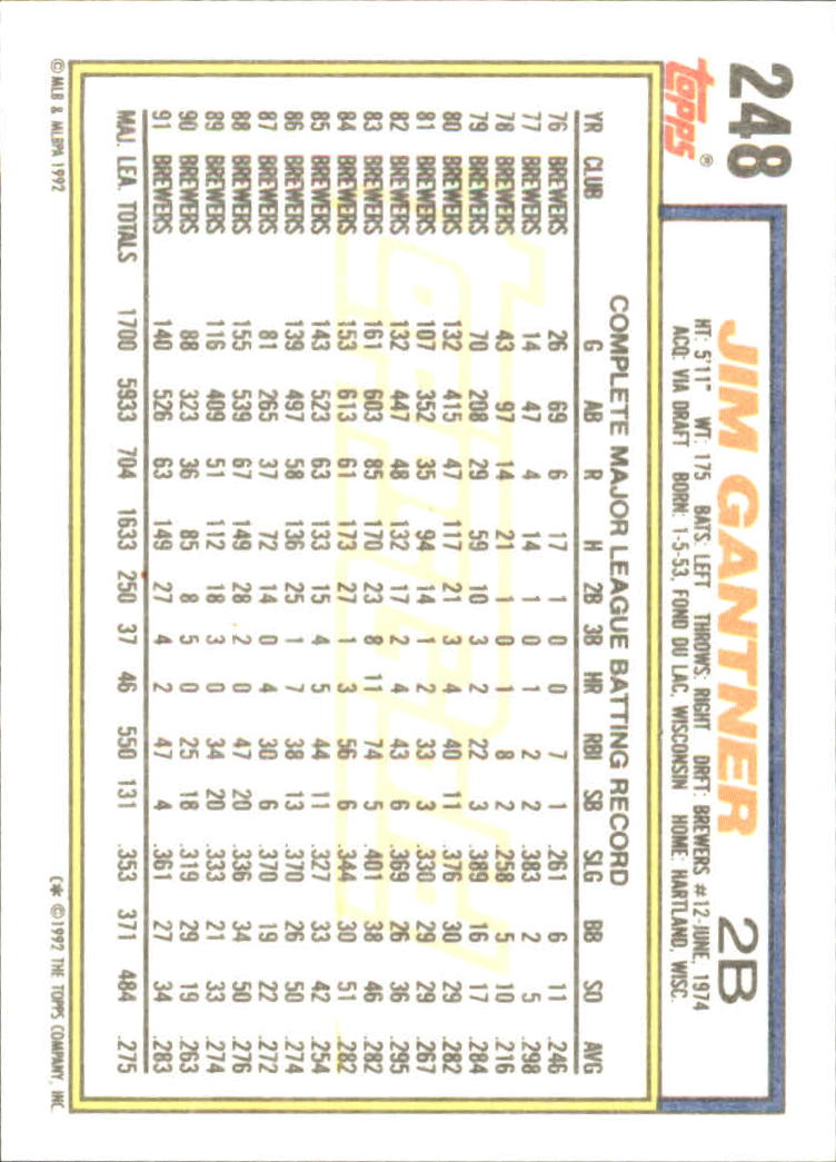 B0600- 1992 Topps Gold Baseball Card #s 1-250 -You Pick- 15+ FREE US SHIP - Picture 469 of 473