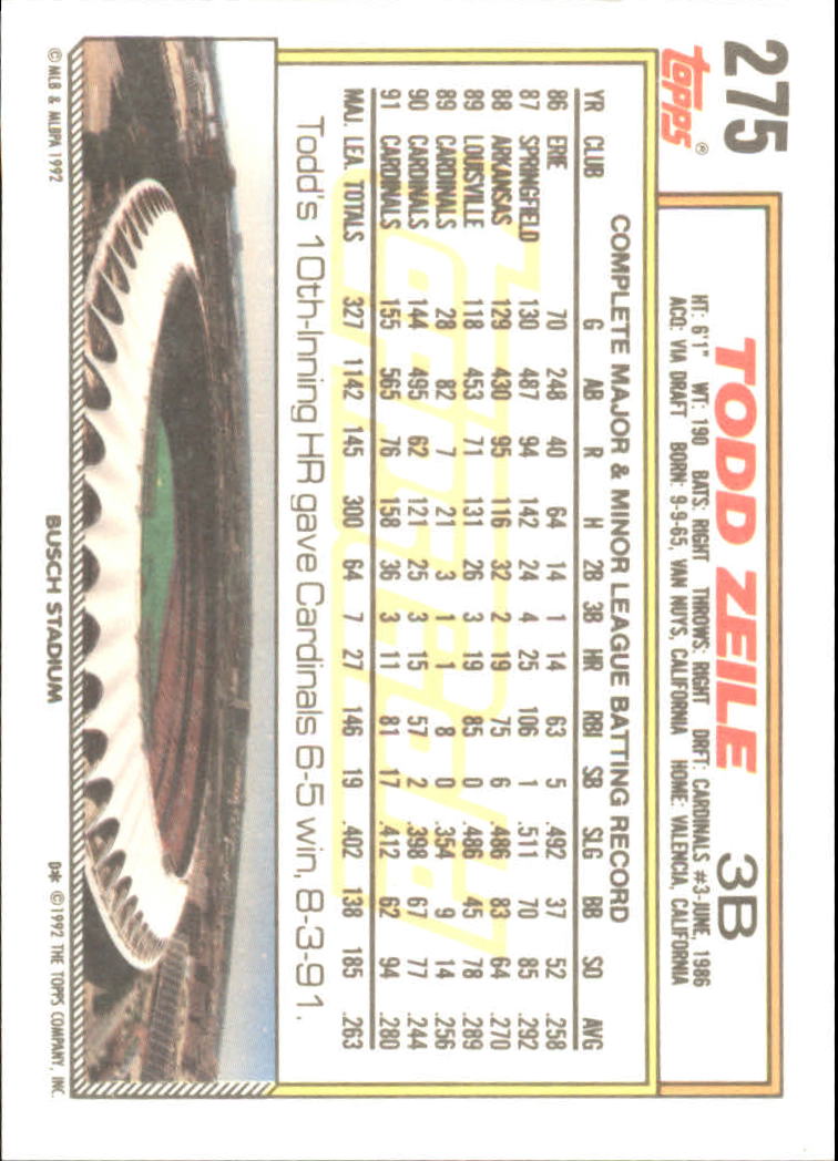 1992 Topps Gold #275 Todd Zeile back image