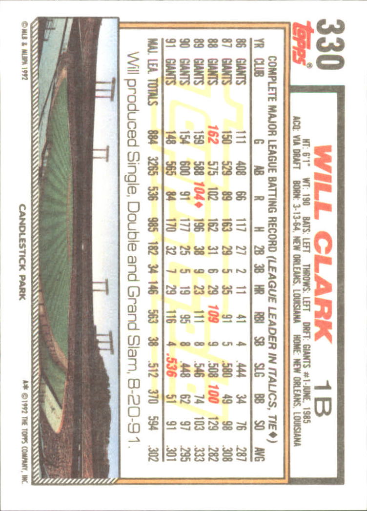 B0600- 1992 Topps Gold Baseball Card #s 251-500 -You Pick- 15+ FREE US SHIP - Picture 151 of 477