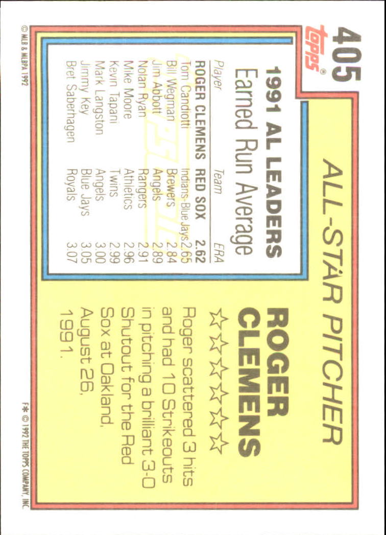 1992 Topps Gold #405 Roger Clemens AS back image
