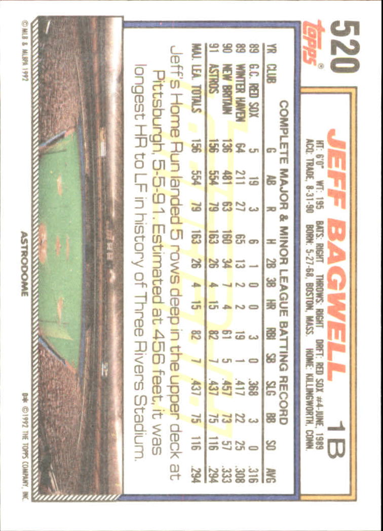 1992 Topps Gold #520 Jeff Bagwell back image