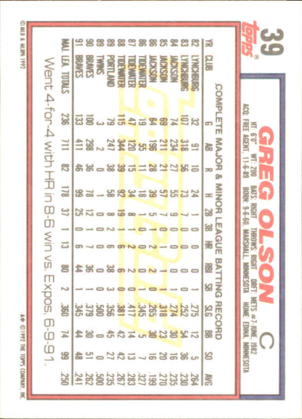 1992 Topps Baseball Gold Winners (#1-275) Singles - You Choose - Bild 69 von 496