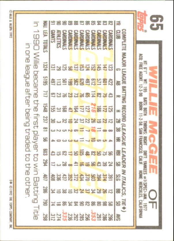 1992 Topps Baseball Gold Winners (#1-275) Singles - You Choose - Bild 111 von 496