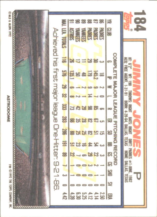 1992 Topps Gold Winners #184 Jimmy Jones back image