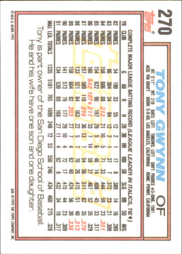 1992 Topps Baseball Gold Winners (#1-275) Singles - You Choose - Bild 488 von 496