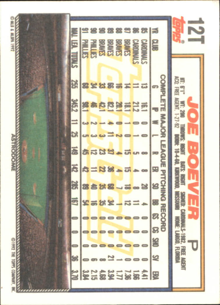 1992 Topps Traded Gold #12T Joe Boever back image