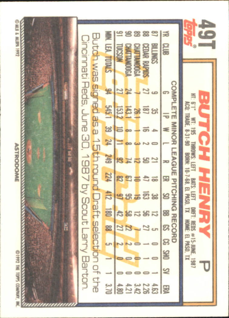 1992 Topps Traded Gold #49T Butch Henry back image