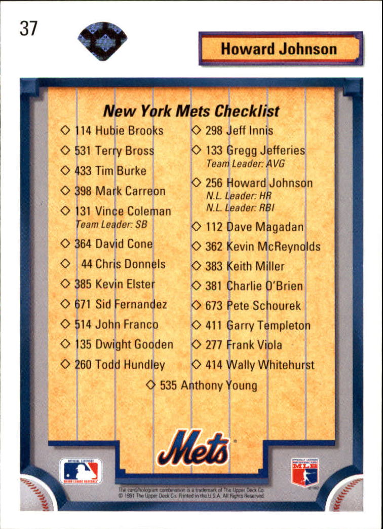 1992 Upper Deck #37 Howard Johnson TC/New York Mets back image