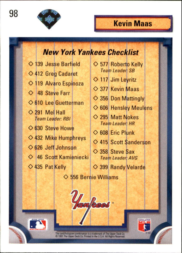 1992 Upper Deck #98 Kevin Maas TC/New York Yankees back image