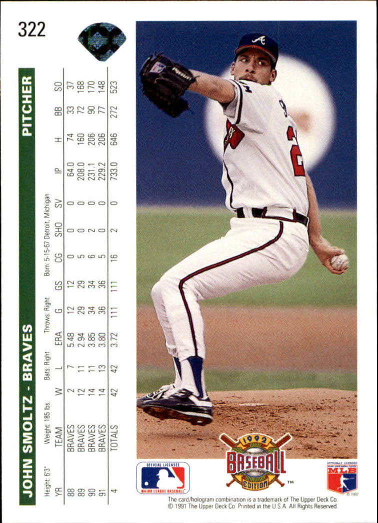 294 John Smoltz - Atlanta Braves - 1995 Upper Deck Baseball – Isolated Cards