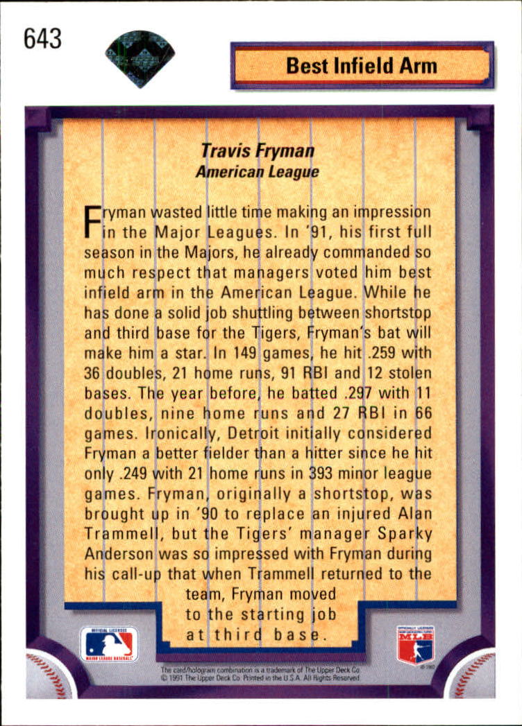 1992 Upper Deck #643 Travis Fryman DS back image