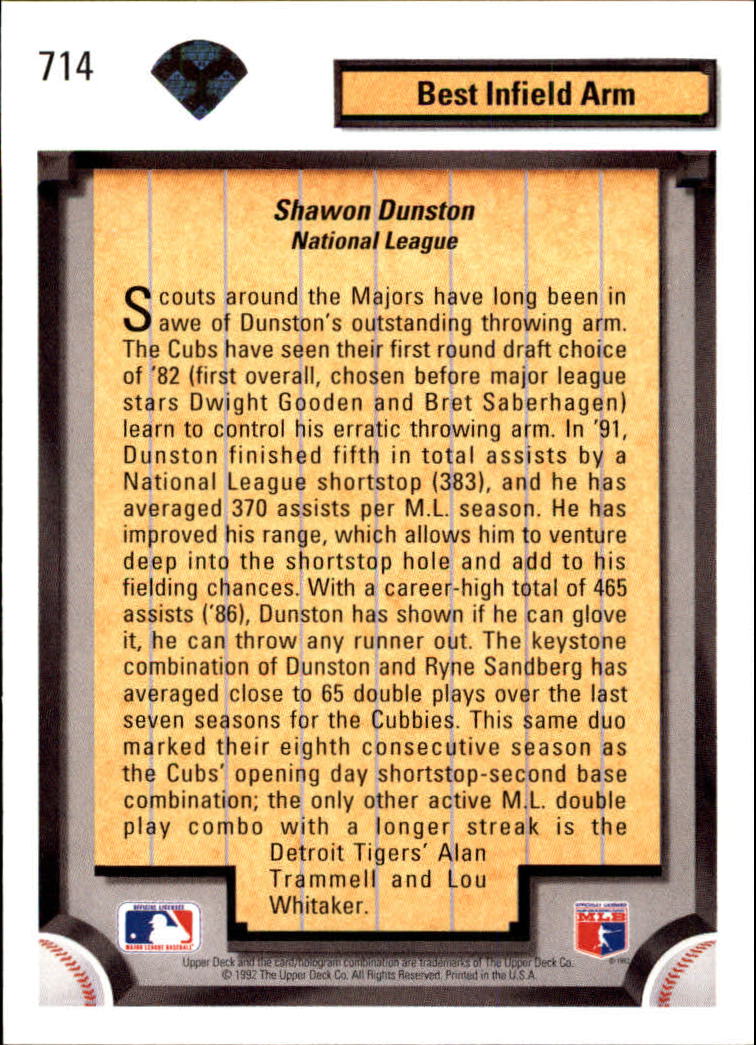 1992 Upper Deck #714 Shawon Dunston DS back image