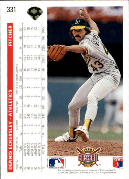 1992 Upper Deck Gold Hologram 331 Dennis Eckersley NMMT+