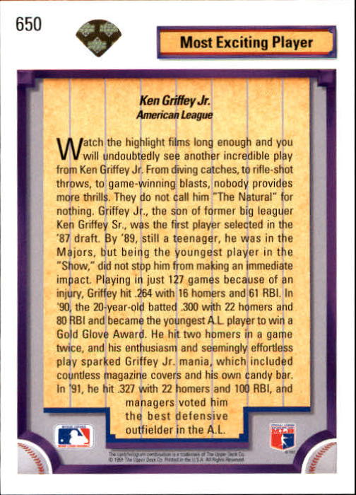 1992 Upper Deck Gold Hologram #650 Ken Griffey Jr. DS back image