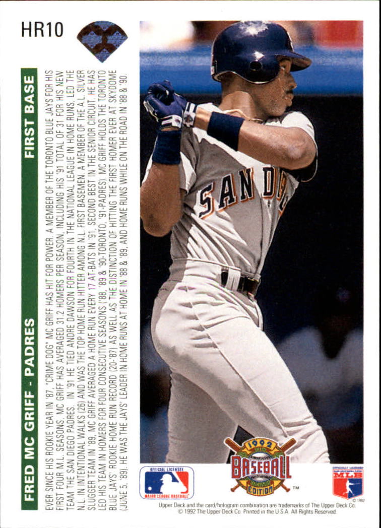 1992 Upper Deck Home Run Heroes #HR10 Fred McGriff back image