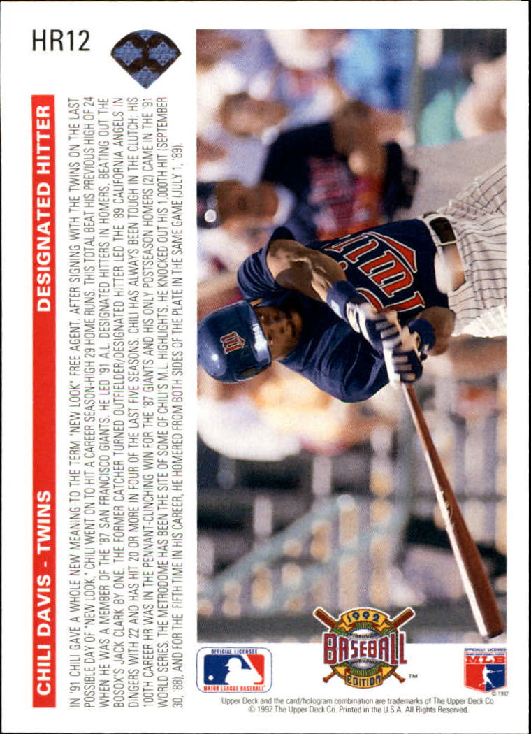1992 Upper Deck Home Run Heroes #HR12 Chili Davis back image
