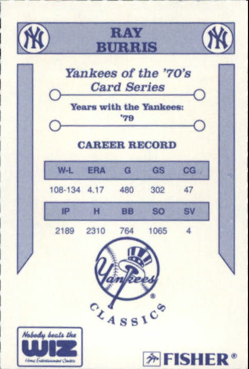 1992 Yankees WIZ 70s #28 Ray Burris back image