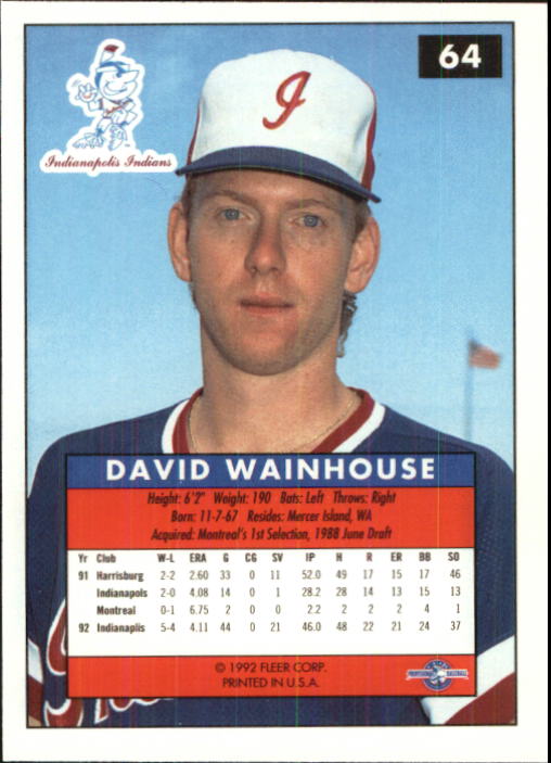 1992-93 Excel #64 David Wainhouse back image