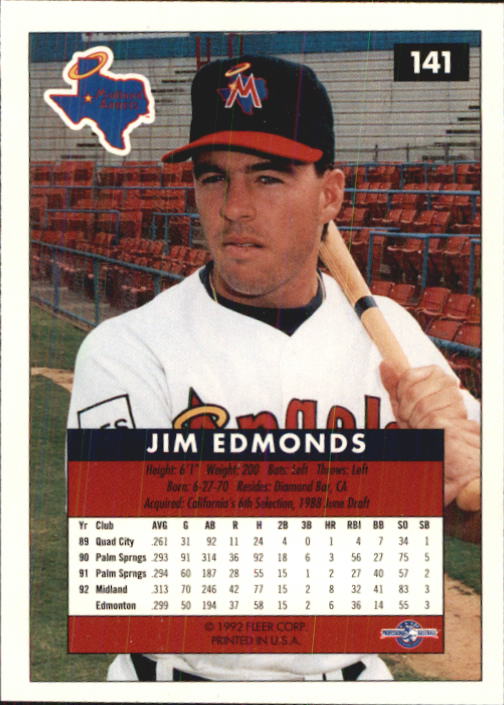 1992-93 Excel #141 Jim Edmonds back image