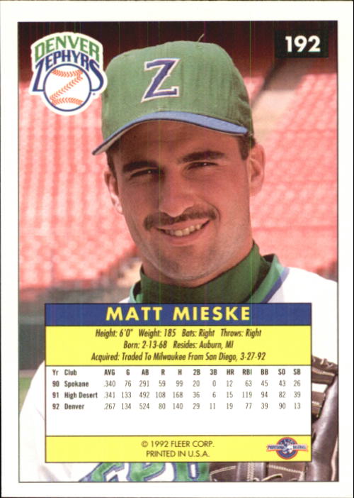 1992-93 Excel #192 Matt Mieske back image
