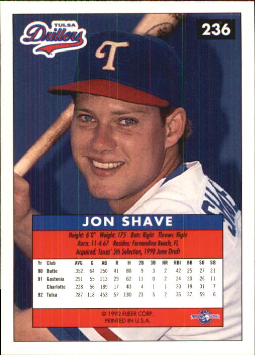 1992-93 Excel #236 Jon Shave back image