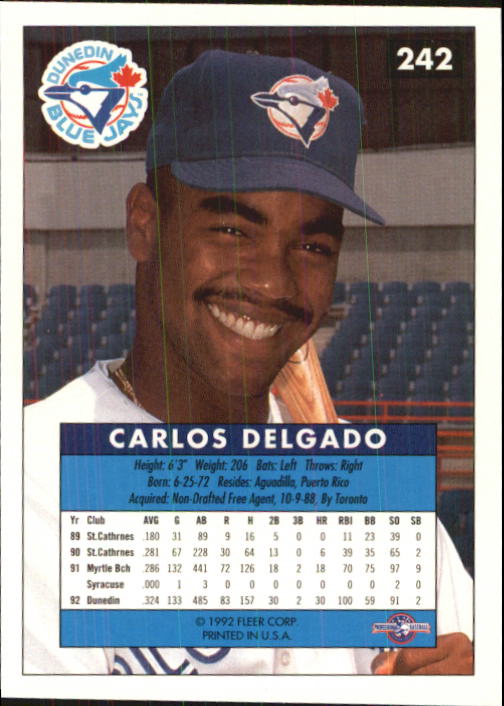 1992-93 Excel #242 Carlos Delgado back image