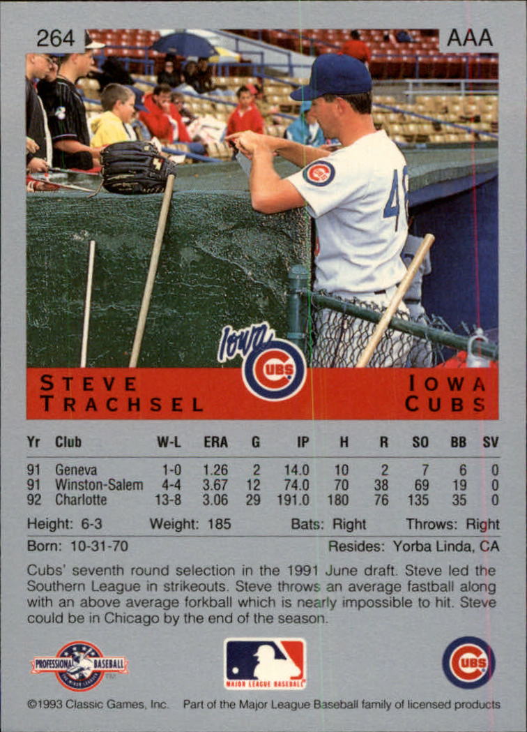 1993 Classic/Best #264 Steve Trachsel back image