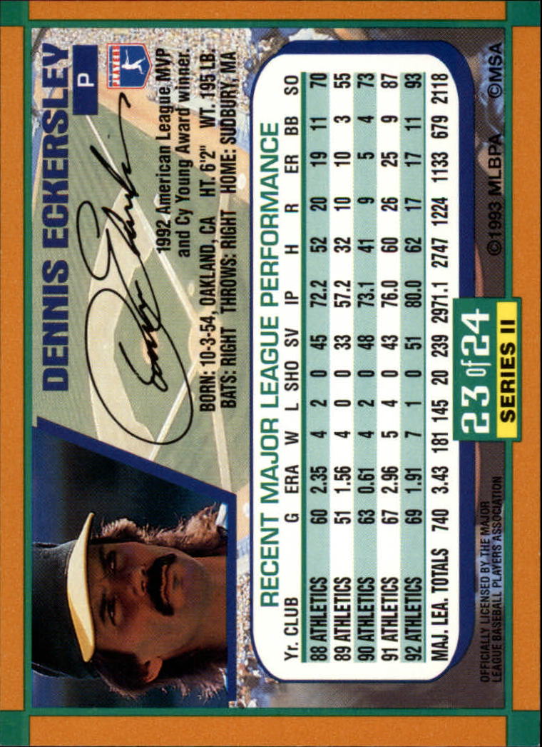 1993 Duracell Power Players II #23 Dennis Eckersley back image