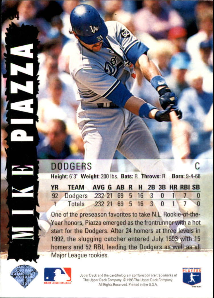 1993 Upper Deck Diamond Gallery #34 Mike Piazza back image