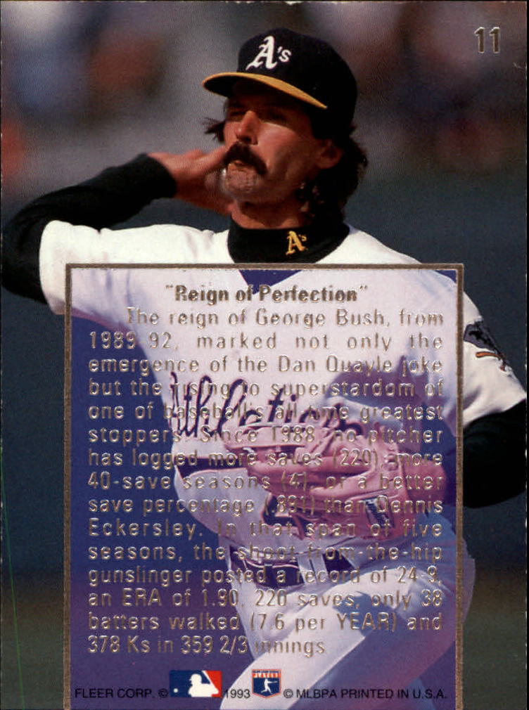 1993 Ultra Eckersley #11 Dennis Eckersley/Reign of Perfection back image