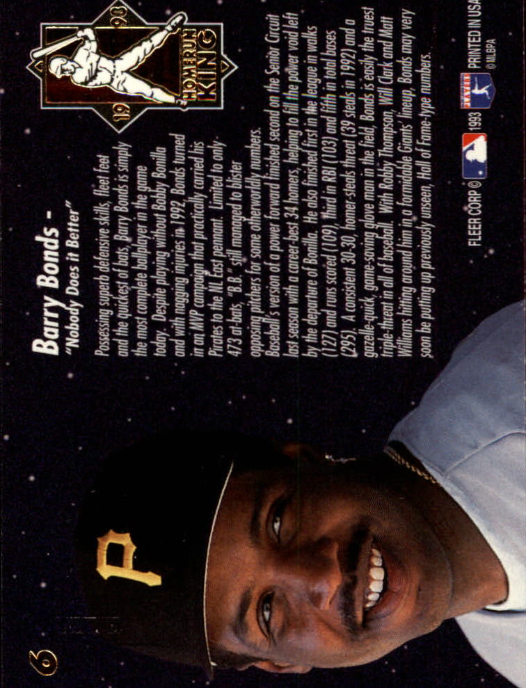 1993 Ultra Home Run Kings #6 Barry Bonds back image