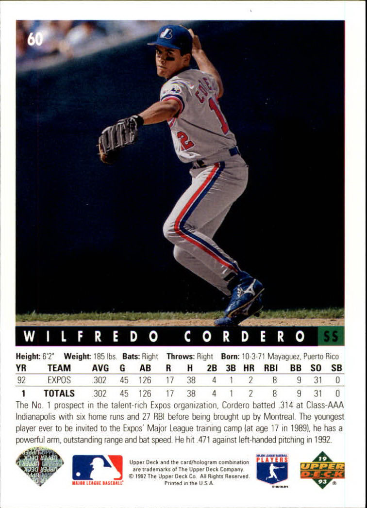 1993 Upper Deck #60 Wil Cordero back image