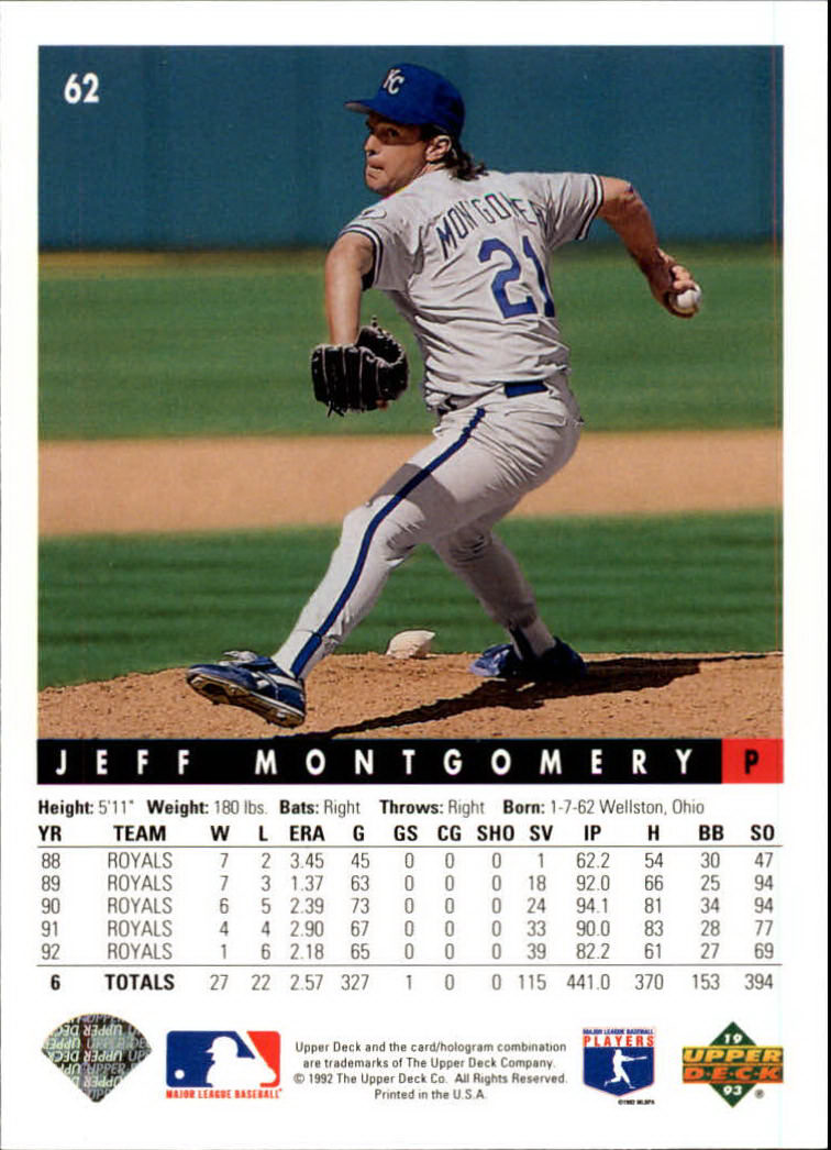 1993 Upper Deck #62 Jeff Montgomery back image