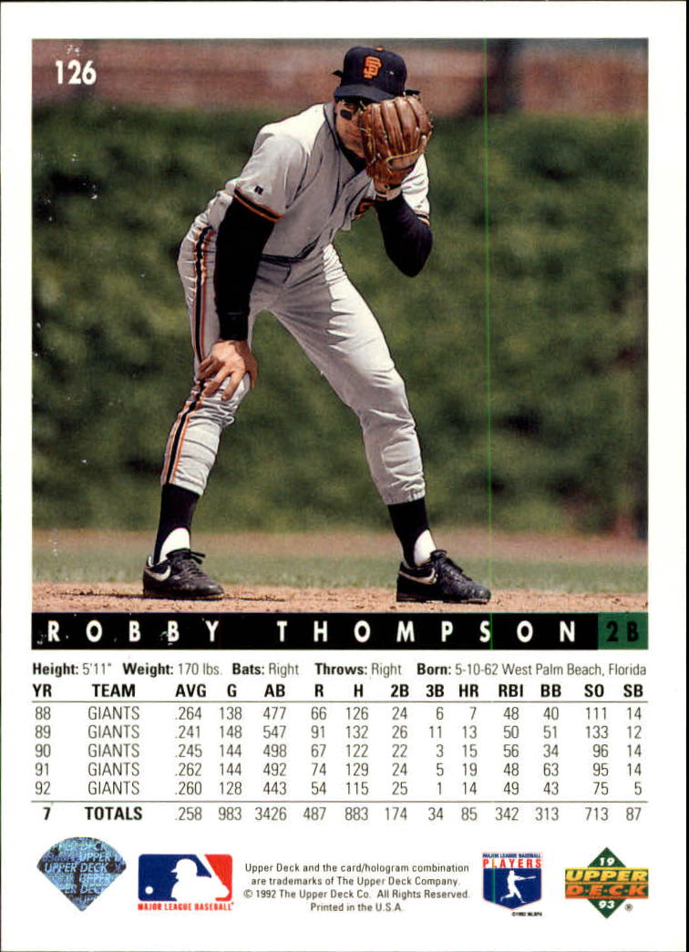 1993 Upper Deck #126 Robby Thompson back image