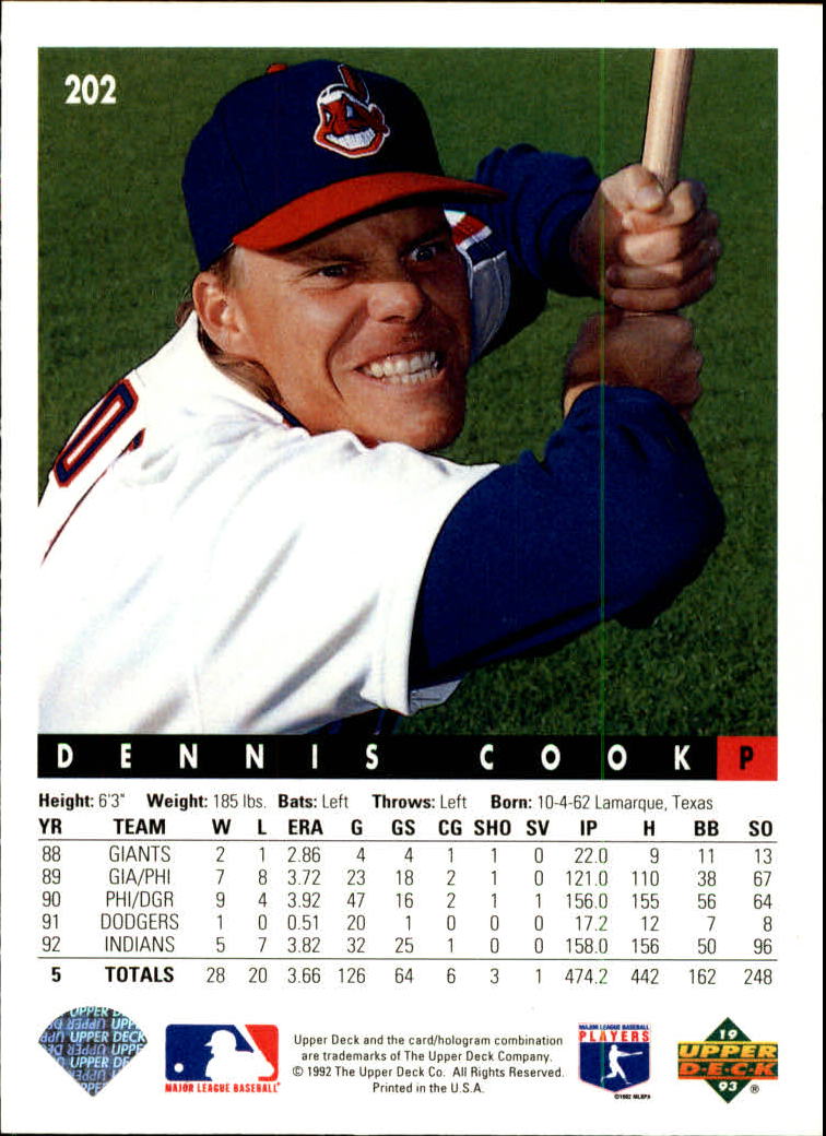 1993 Upper Deck #202 Dennis Cook back image