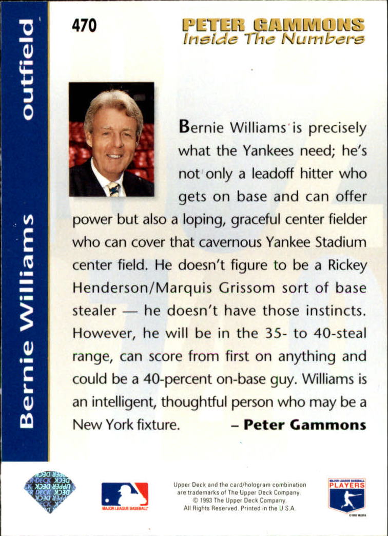 1993 Upper Deck #470 Bernie Williams IN back image