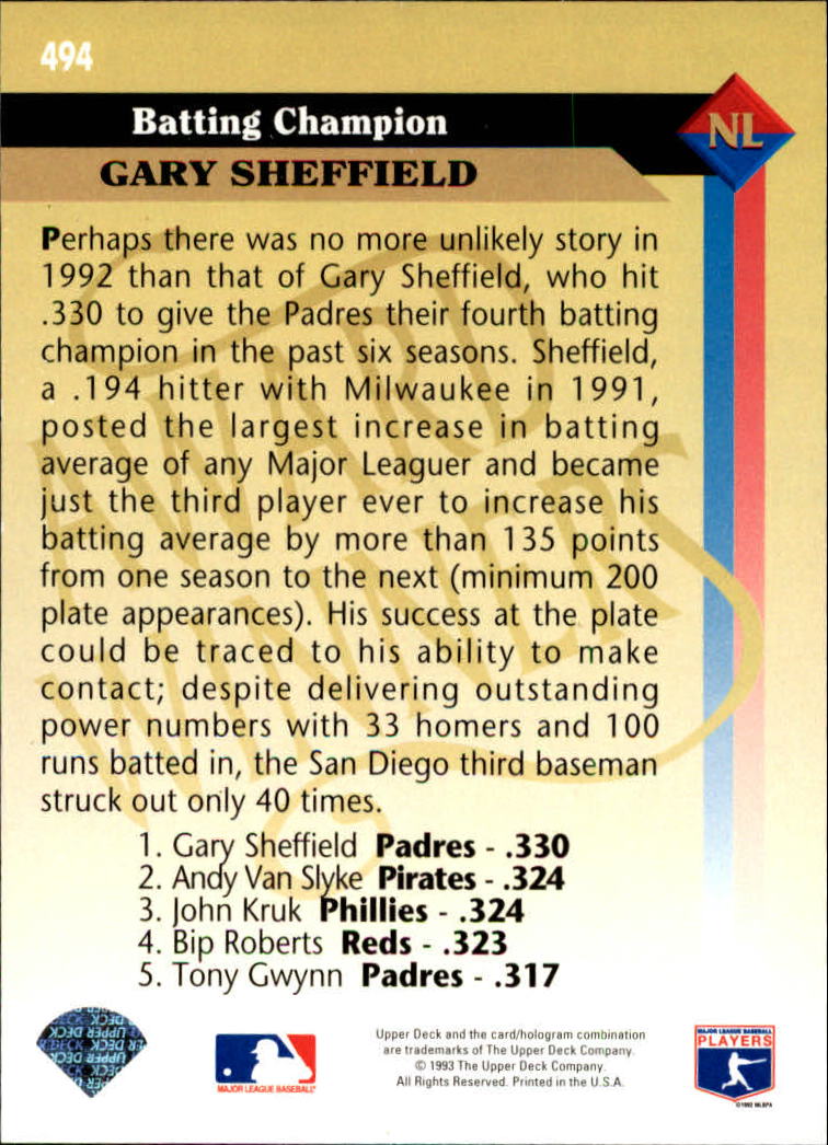 1993 Upper Deck #494 Gary Sheffield AW back image