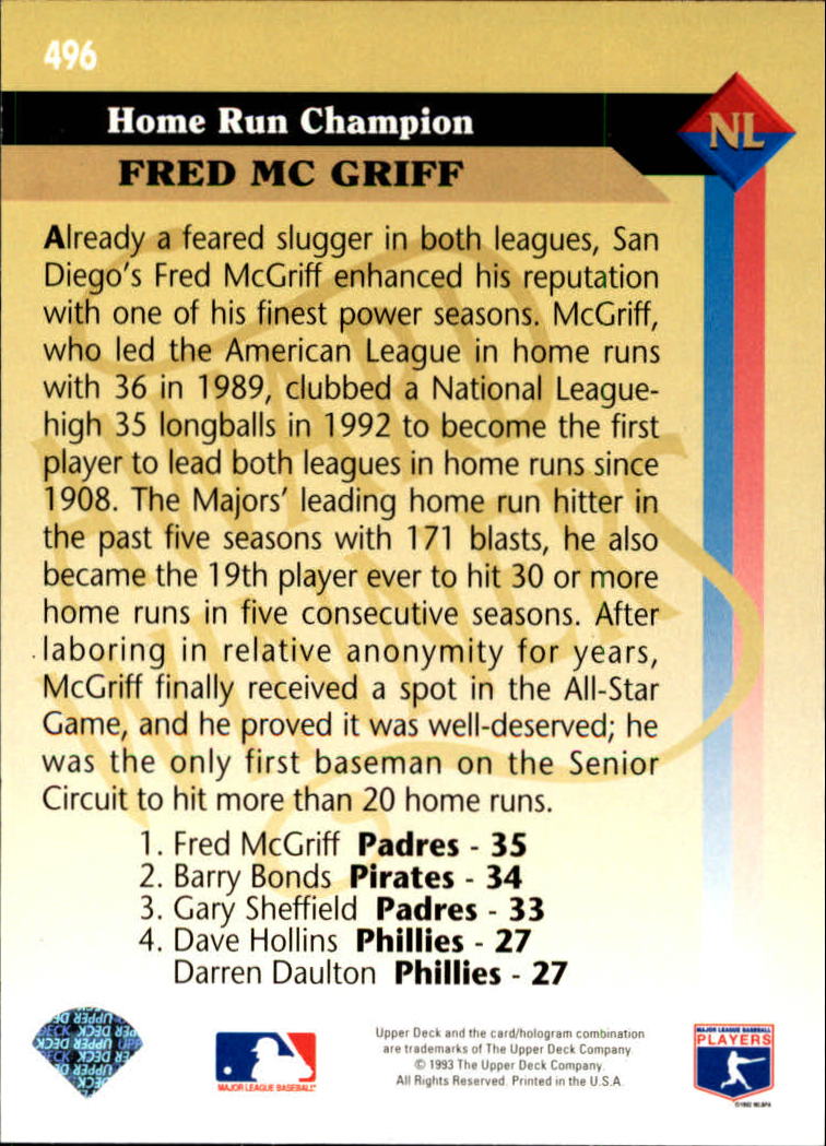 1993 Upper Deck #496 Fred McGriff AW back image