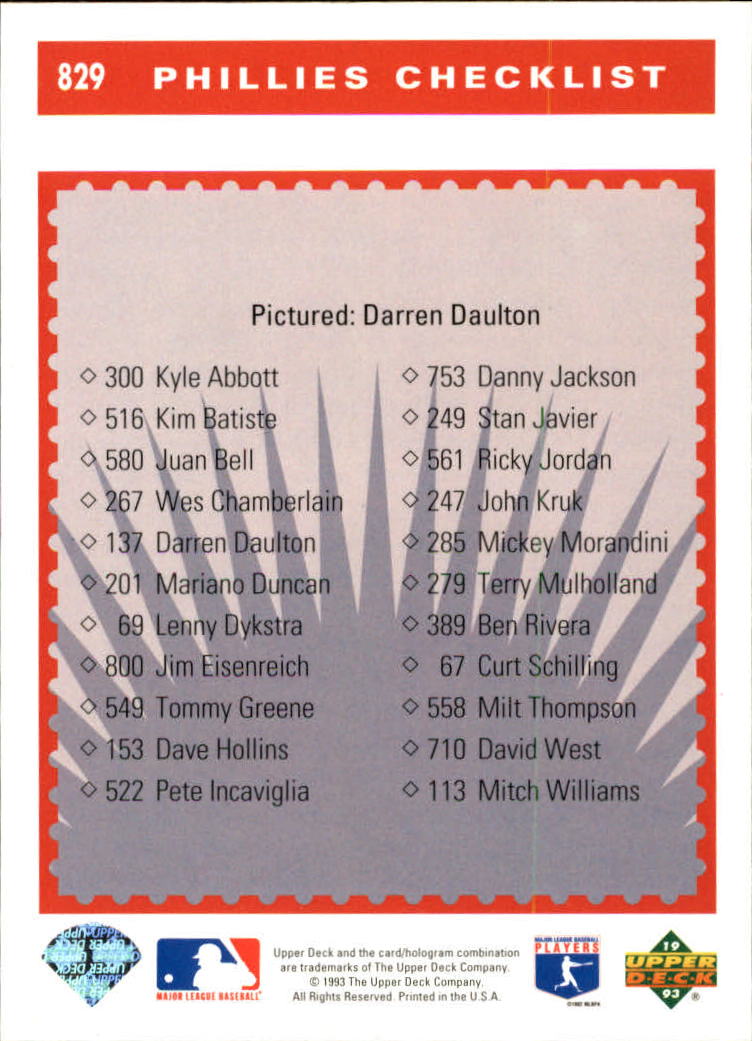 1993 Upper Deck #829 Darren Daulton TC back image