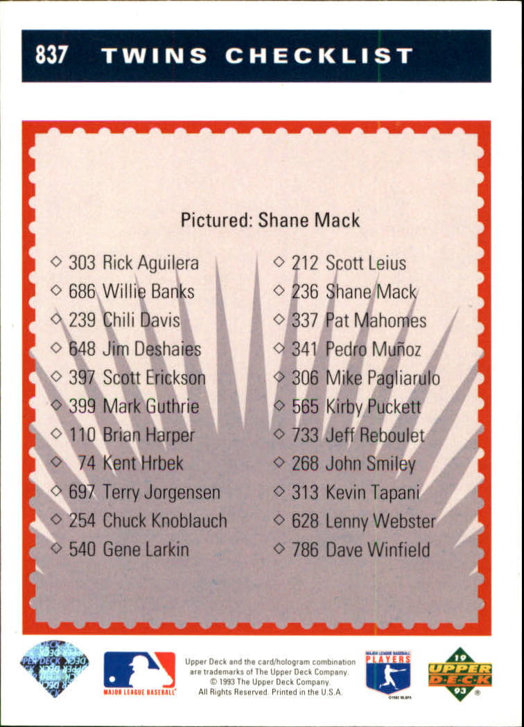 1993 Upper Deck #837 Shane Mack TC back image