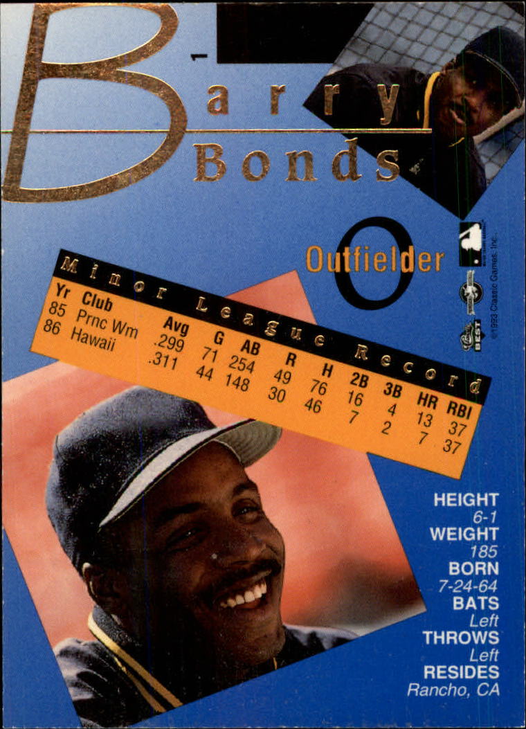 1993 Classic/Best Gold #1 Barry Bonds back image