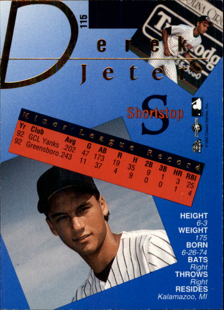 1993 Classic/Best Gold #115 Derek Jeter back image