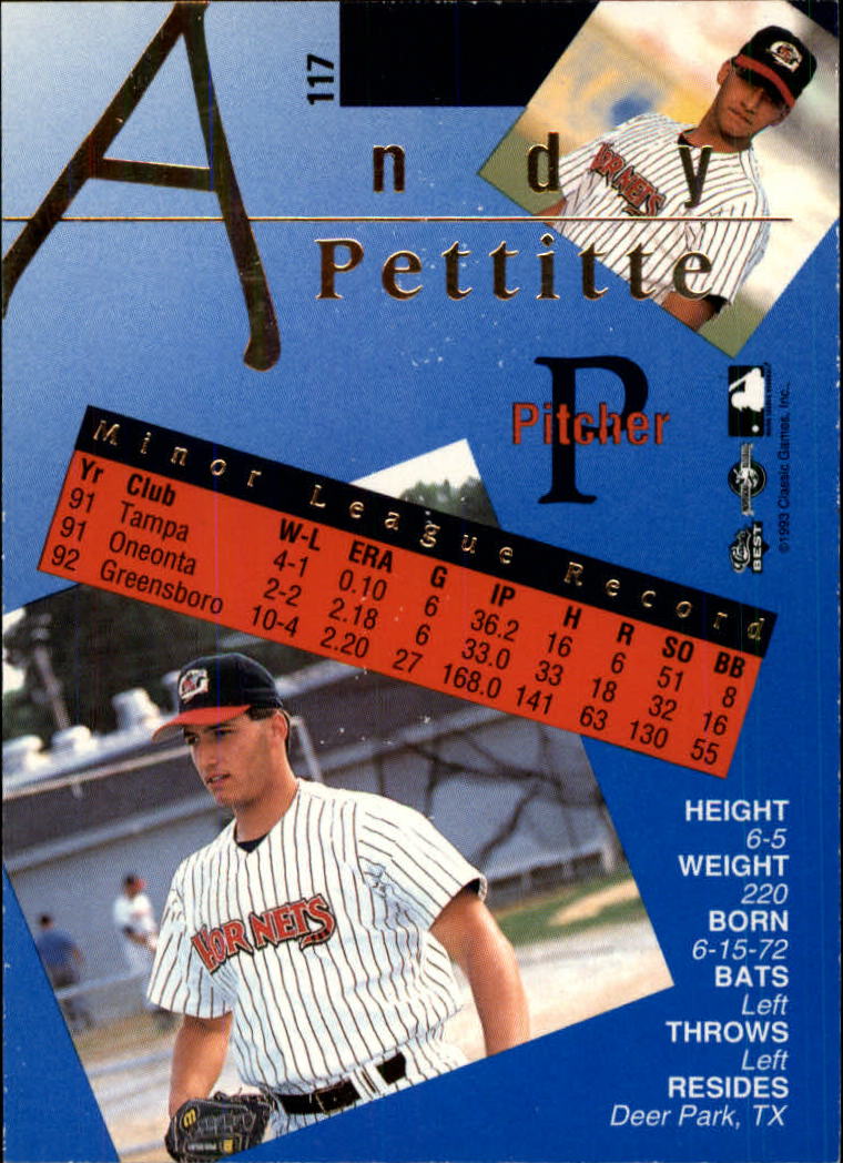 1993 Classic/Best Gold #117 Andy Pettitte back image