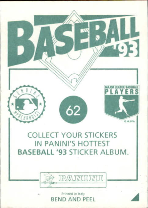 1993 Panini Stickers #62 Edgar Martinez back image