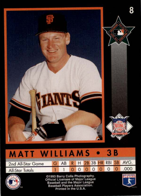 1993 Colla All-Star Game #8 Matt Williams back image