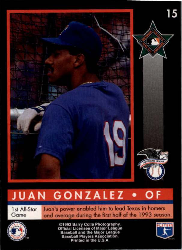 1993 Colla All-Star Game #15 Juan Gonzalez back image